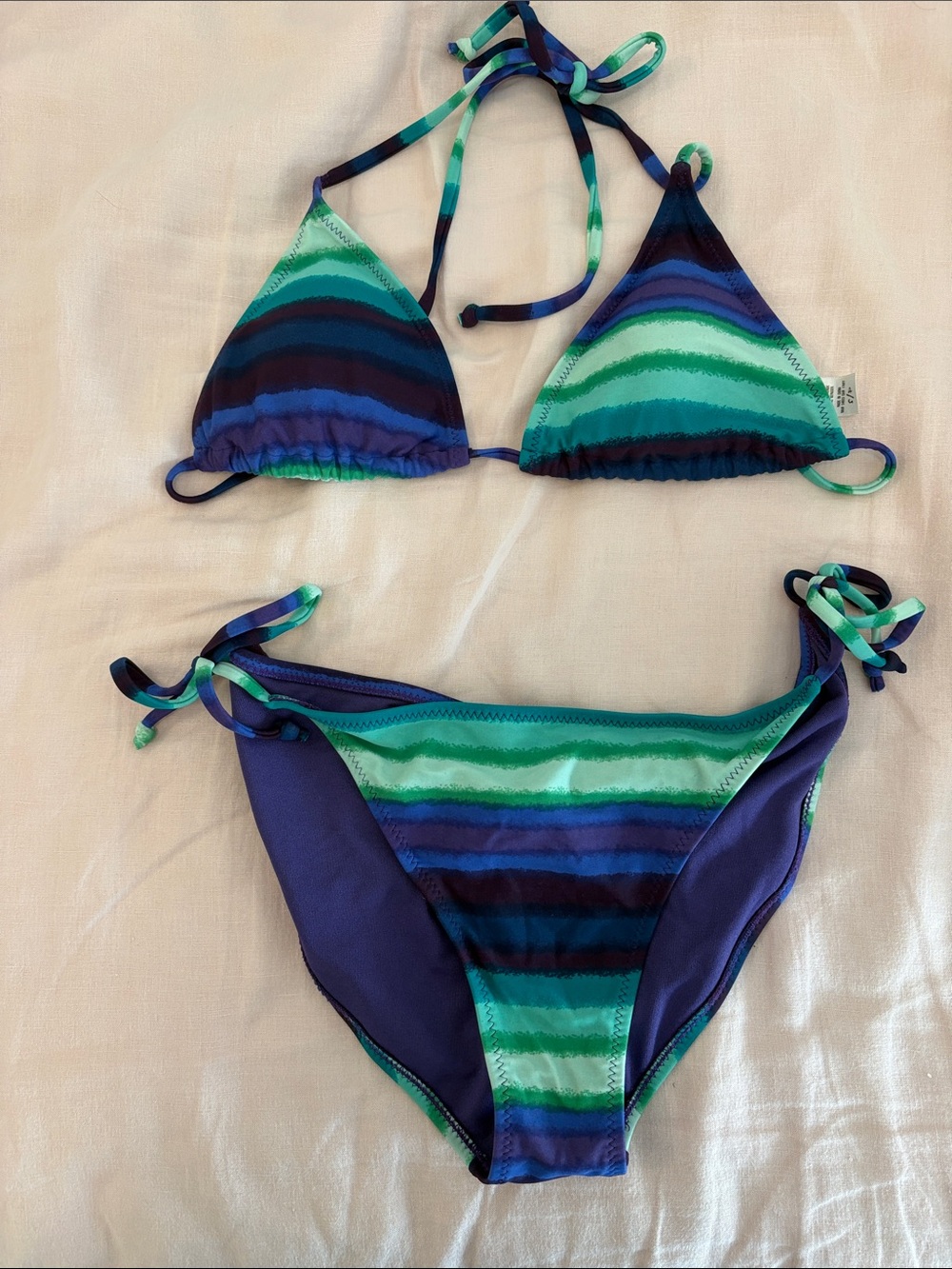 Old Navy Women’s Blue, Green and Purple Striped Bikini
